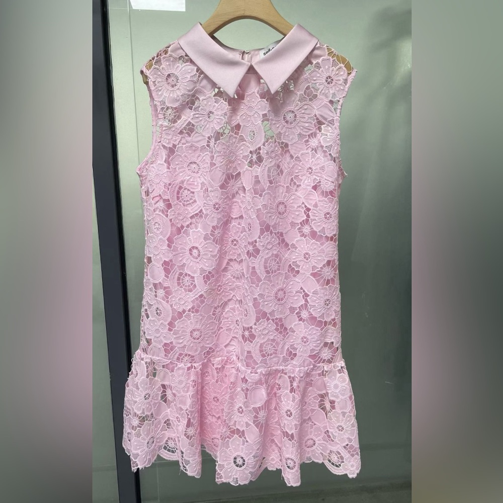 Self-Portrait NWOT PINK LACE COLLARED MINI DRESS - Picture 8 of 8